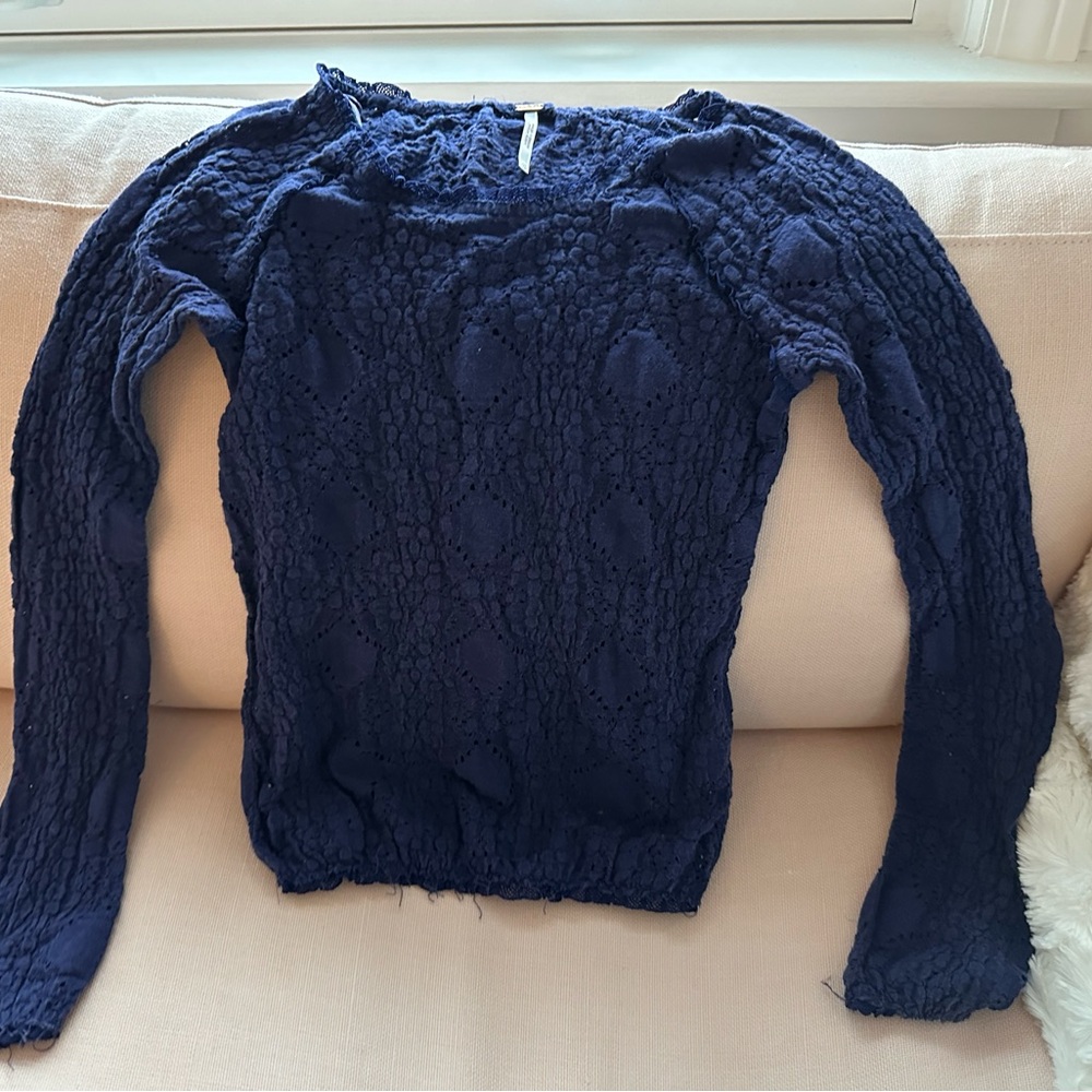 Purple Textured Long Sleeve Free People Shirt